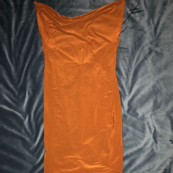 Burnt Orange Silk Jersey Material Ruched Low Back